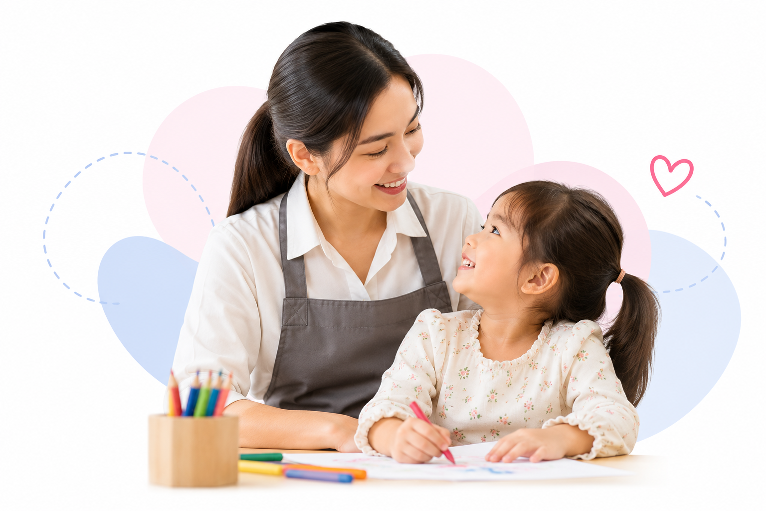 Domestic helper learning together with a child